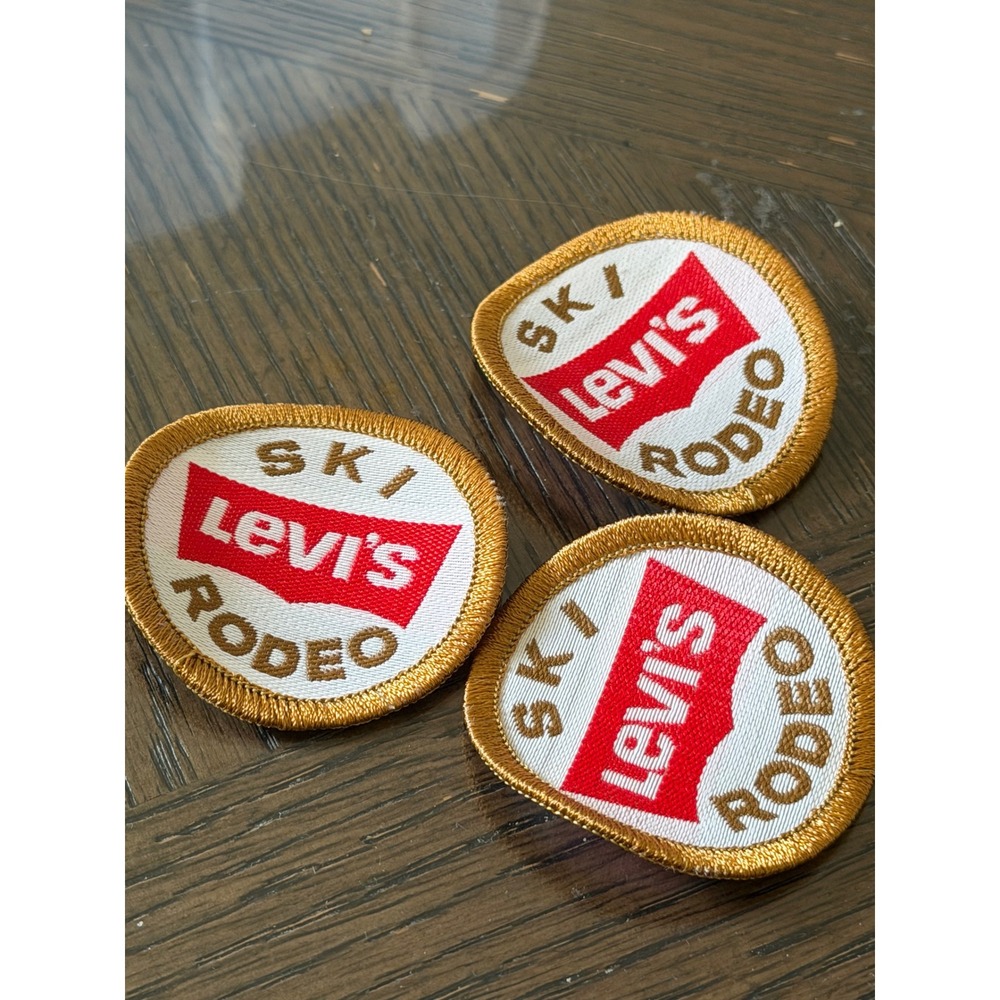 Vintage Levis Ski Rodeo Patch Lot 3 Red Batwing Gold Border Embroidered 2.5 Inch